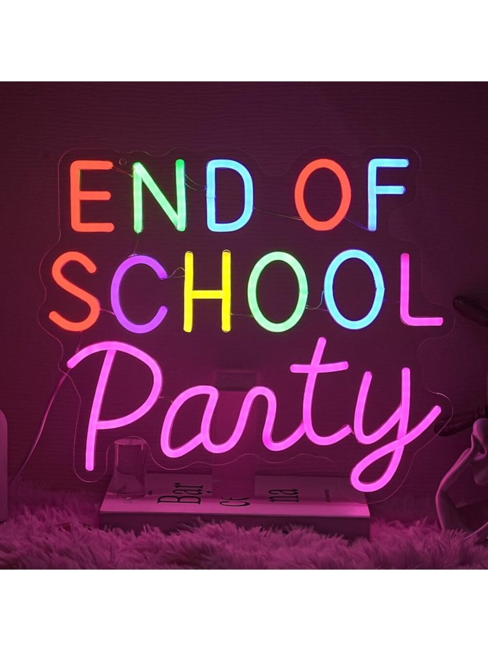 End Of School Party Neon Sign Multicolor Dimmable LED End Of School Party Light